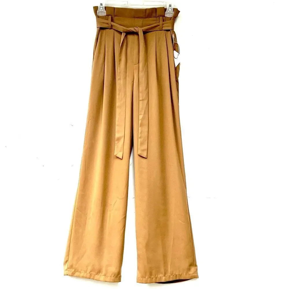 Women's New High Rise Tie Front Paper Bag Waist Dress Pants XS NWT - Picture 2 of 6